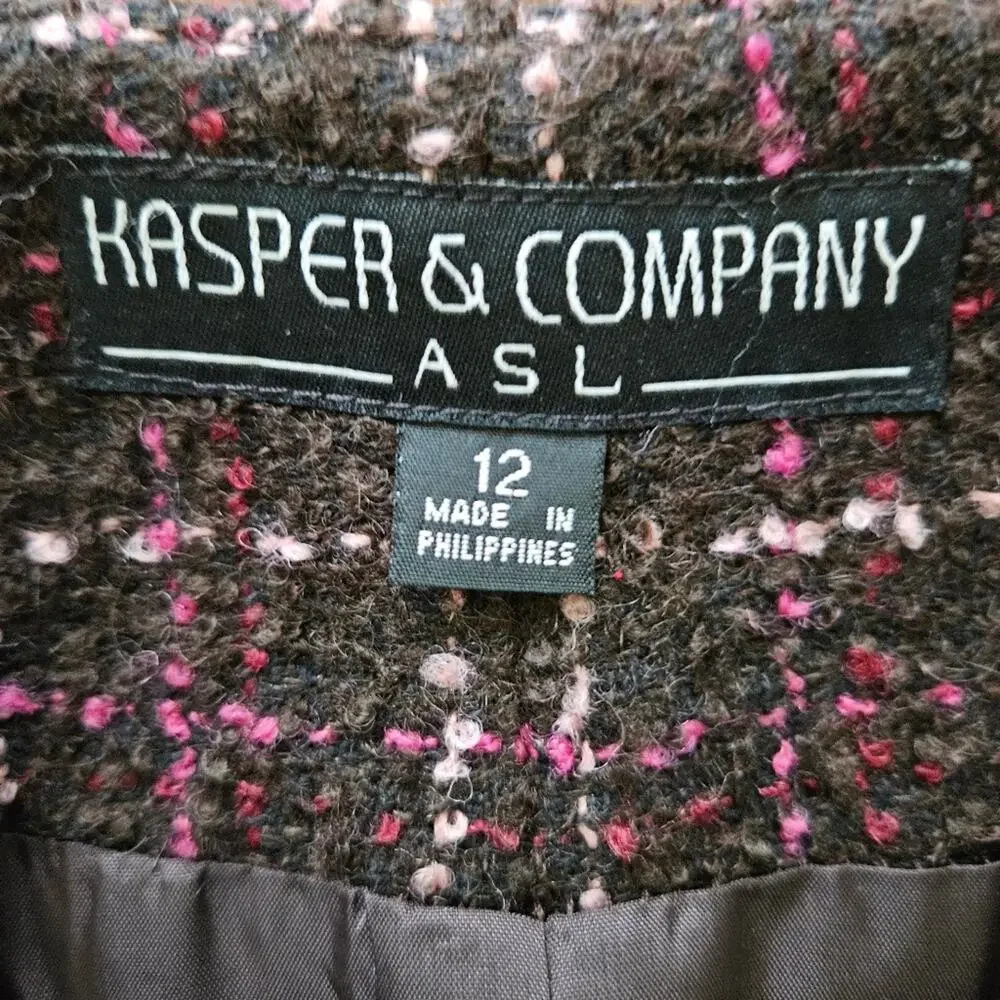 Kasper & Company ASL Vintage Wool Tweed Boucle Full Zip‎ Suit Blazer 12